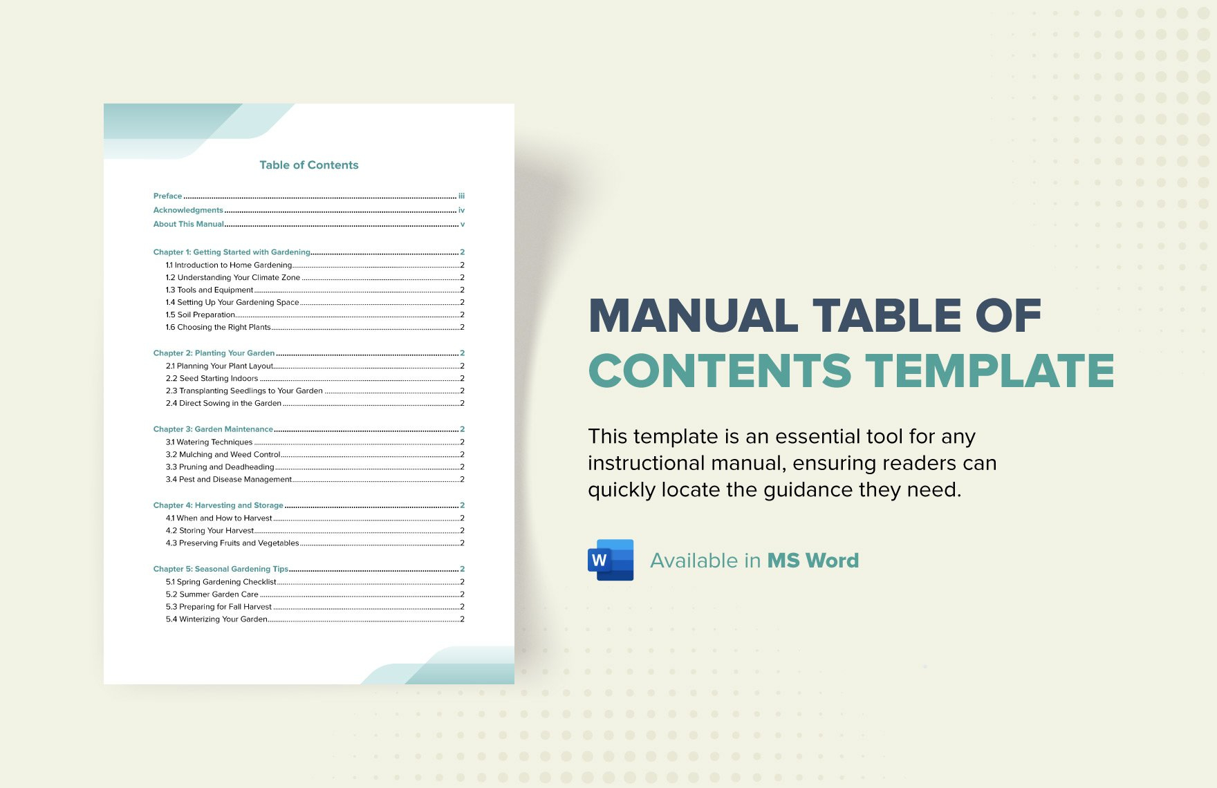 Manual Table Of Contents Template In Google Docs, Word, Pdf with Table Of Contents Template Sample