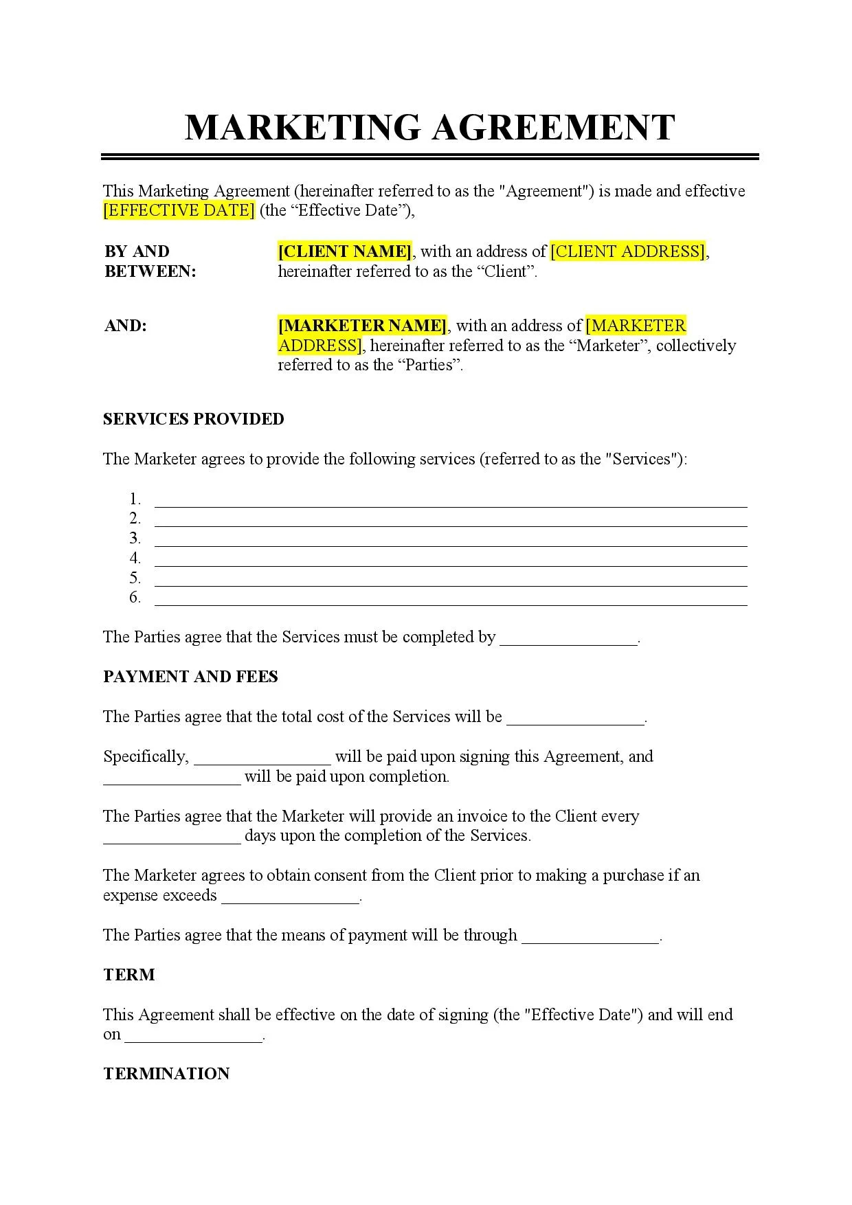 Marketing Agreement Template - Free Download - Easy Legal Docs in Sample Advertising Contract Template