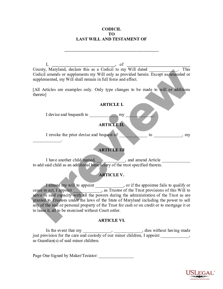 Maryland Last Will And Testament Template | Us Legal Forms throughout Will Template Sample for Maryland