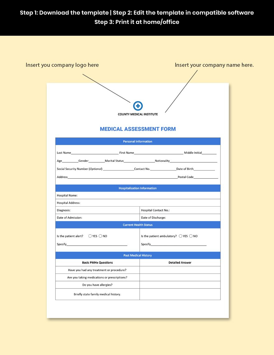 Medical Assessment Form Template In Word, Google Docs - Download pertaining to Medical Form Template Sample