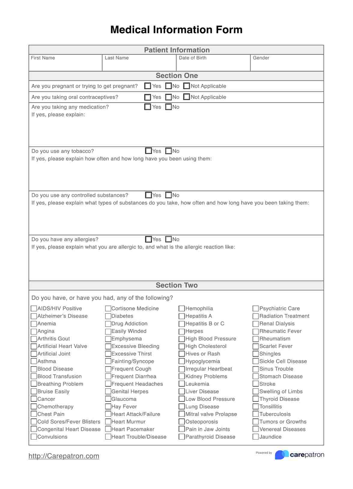 Medical Information Form &amp;amp; Template | Free Pdf Download throughout Medical Form Template Sample