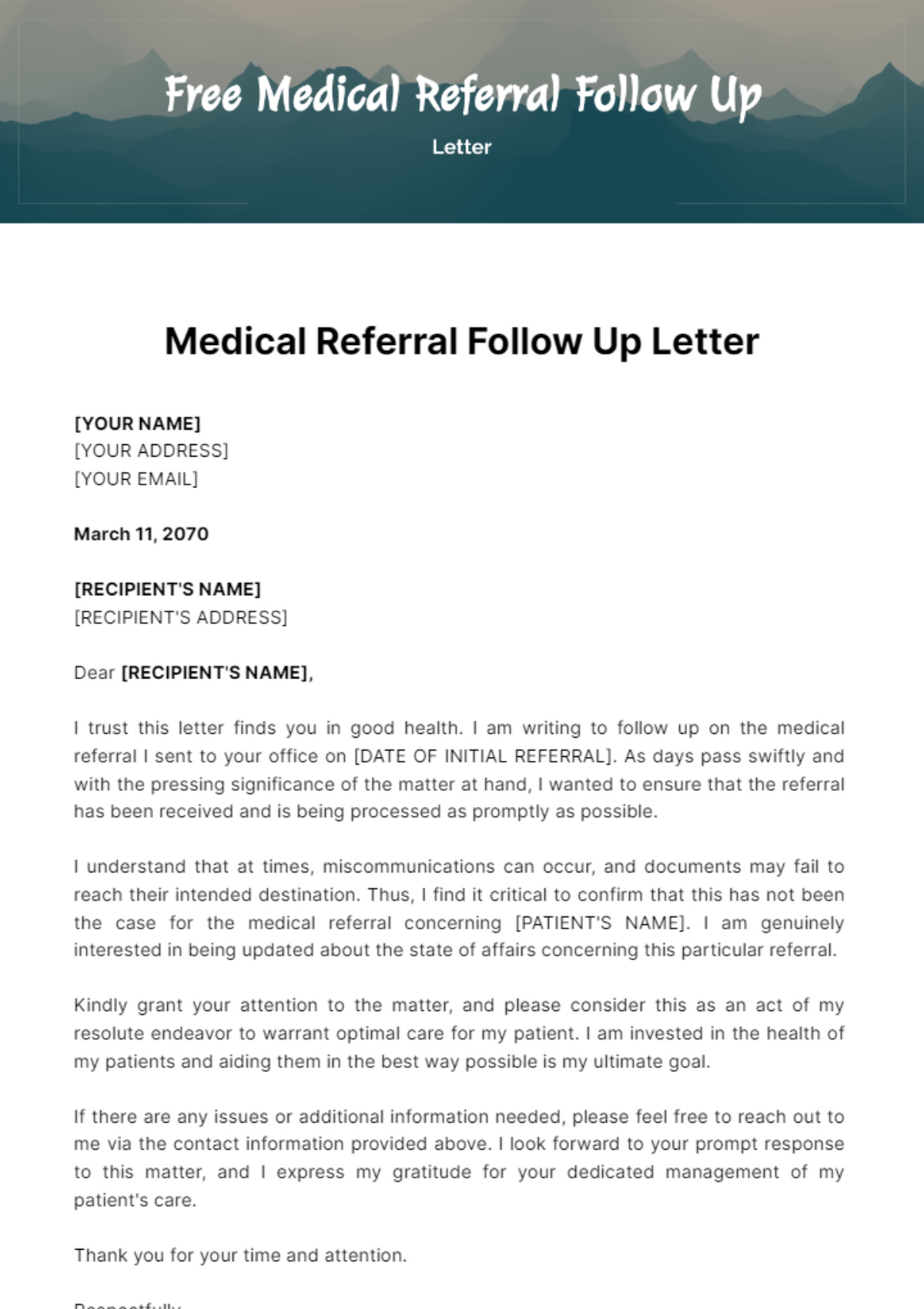 Medical Referral Follow Up Letter Template - Edit Online with regard to Medical Referral Letter Template Sample