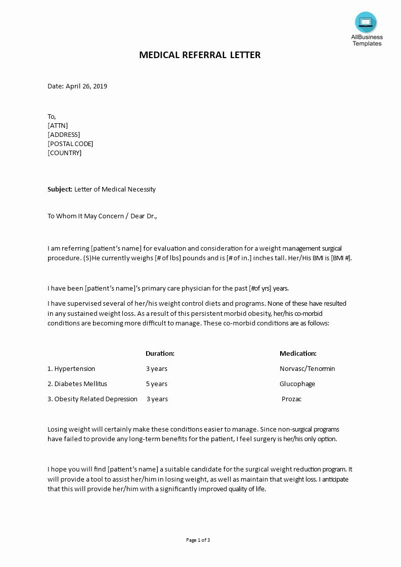 Medical Referral Form Template with regard to Medical Referral Letter Template Sample