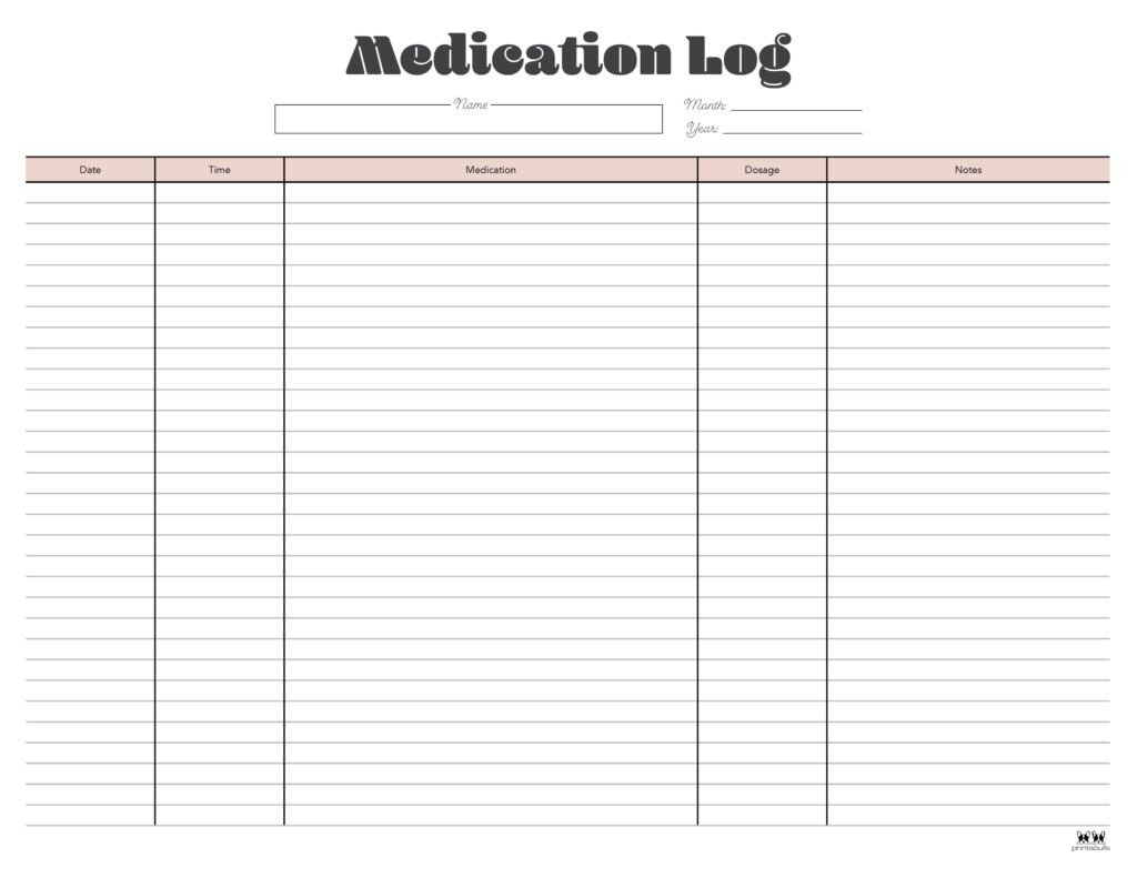 Medication Logs - 25 Free Printables | Printabulls regarding Medication Sample Log Template