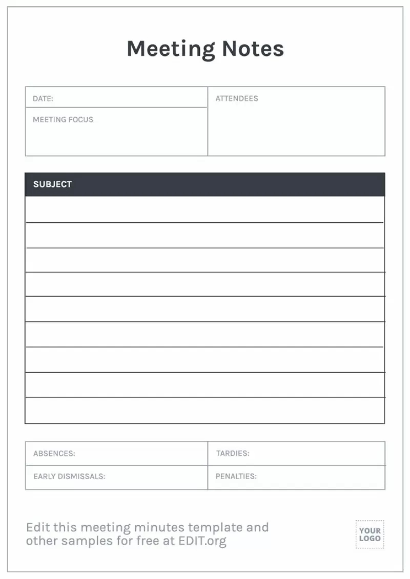 Meeting Minutes Templates To Edit Online And Print in Free Minutes of Meeting Sample Template