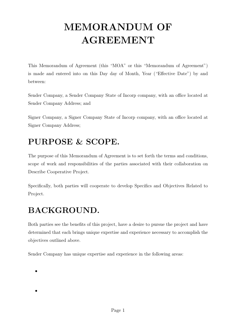 Memorandum Of Agreement Template Template - Agreements inside Memorandum of Agreement Template Sample