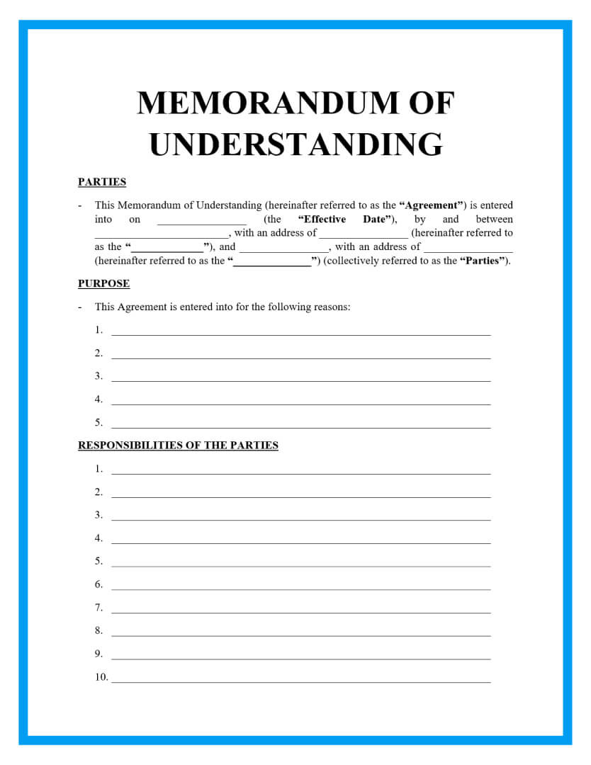 Memorandum Of Understanding Agreement Template | Free Agreement with regard to Memorandum Of Agreement Template Sample