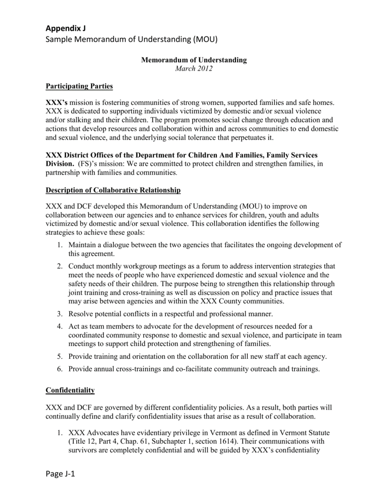 Memorandum Of Understanding (Mou) - Definition, Content inside Memorandum Of Understanding (Mou) Template Sample