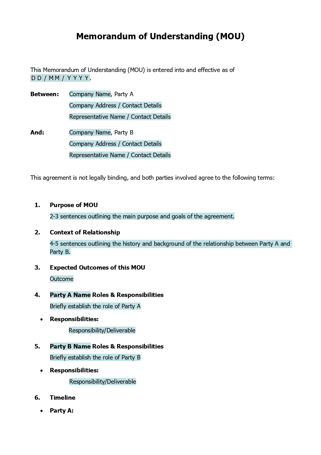 Memorandum Of Understanding (Mou) Template | Onlyoffice for Memorandum of Understanding Template Sample