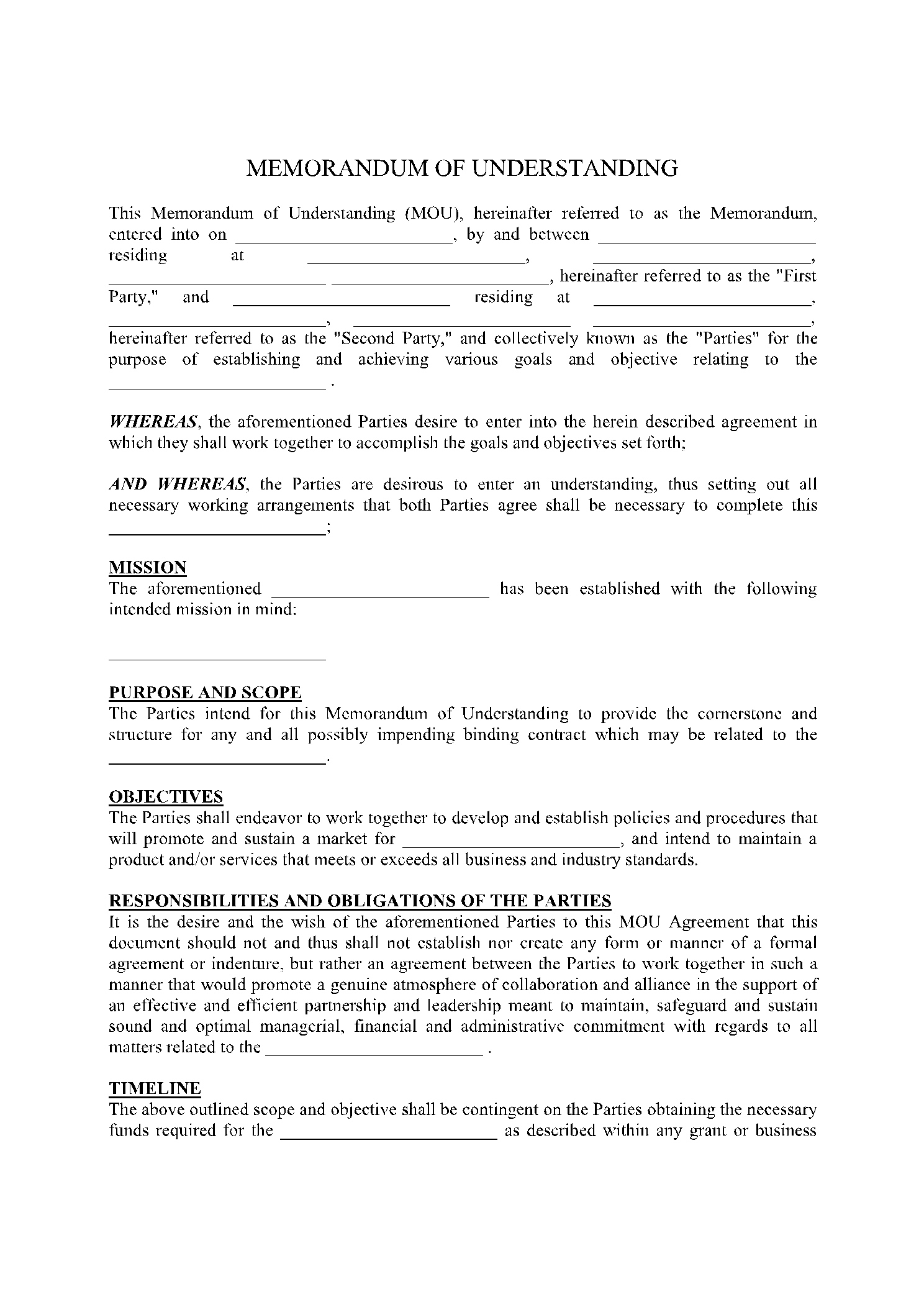 Memorandum Of Understanding Template: Get Free Sample with Free MOU Sample Template