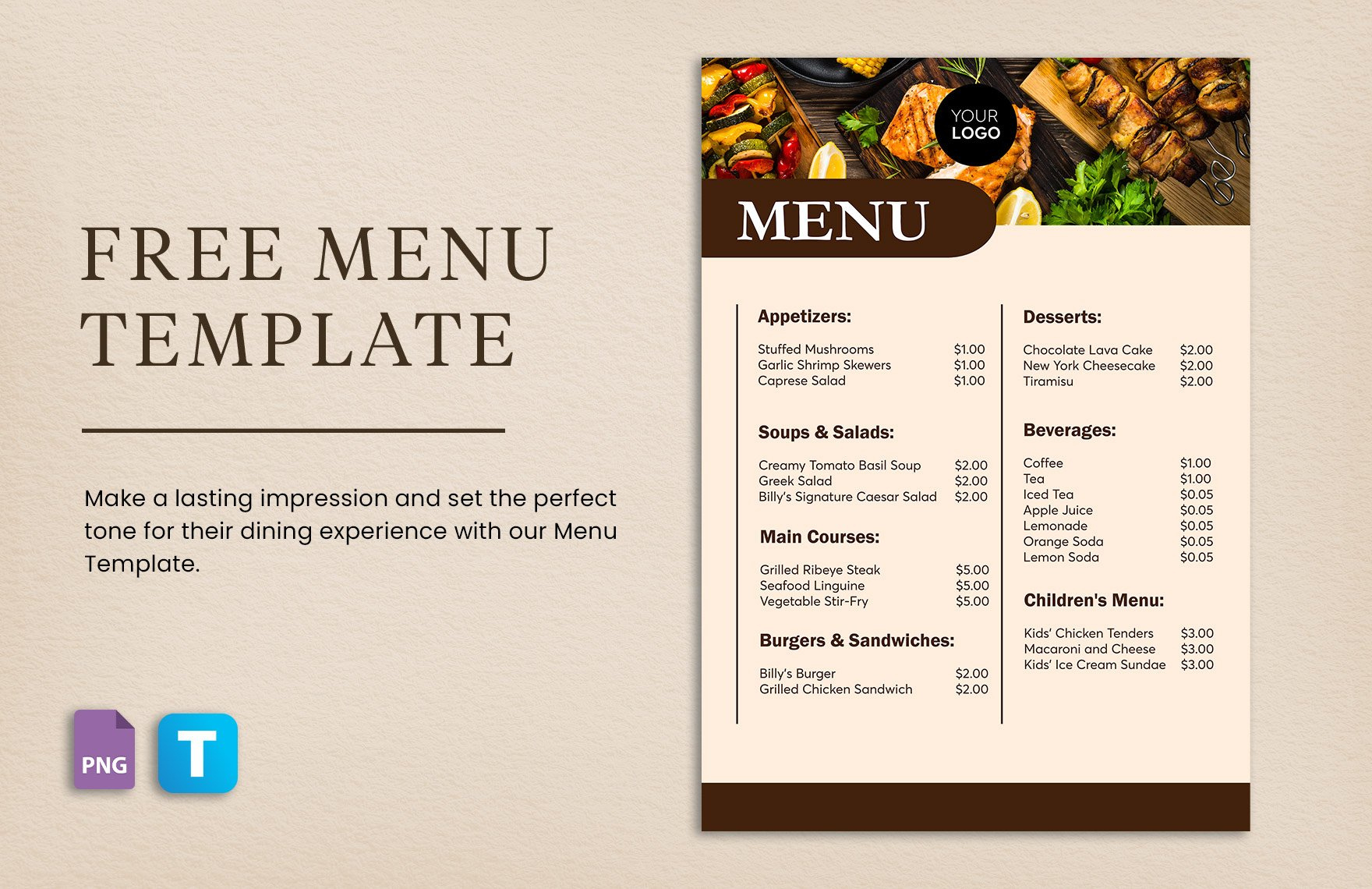 Menu Template In Png - Download | Template in Free Menu Sample Templates