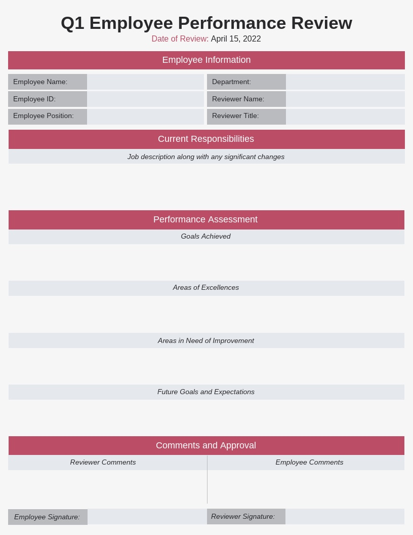 Minimalist Q1 Employee Performance Review Template - Venngage for Performance Review Sample Template