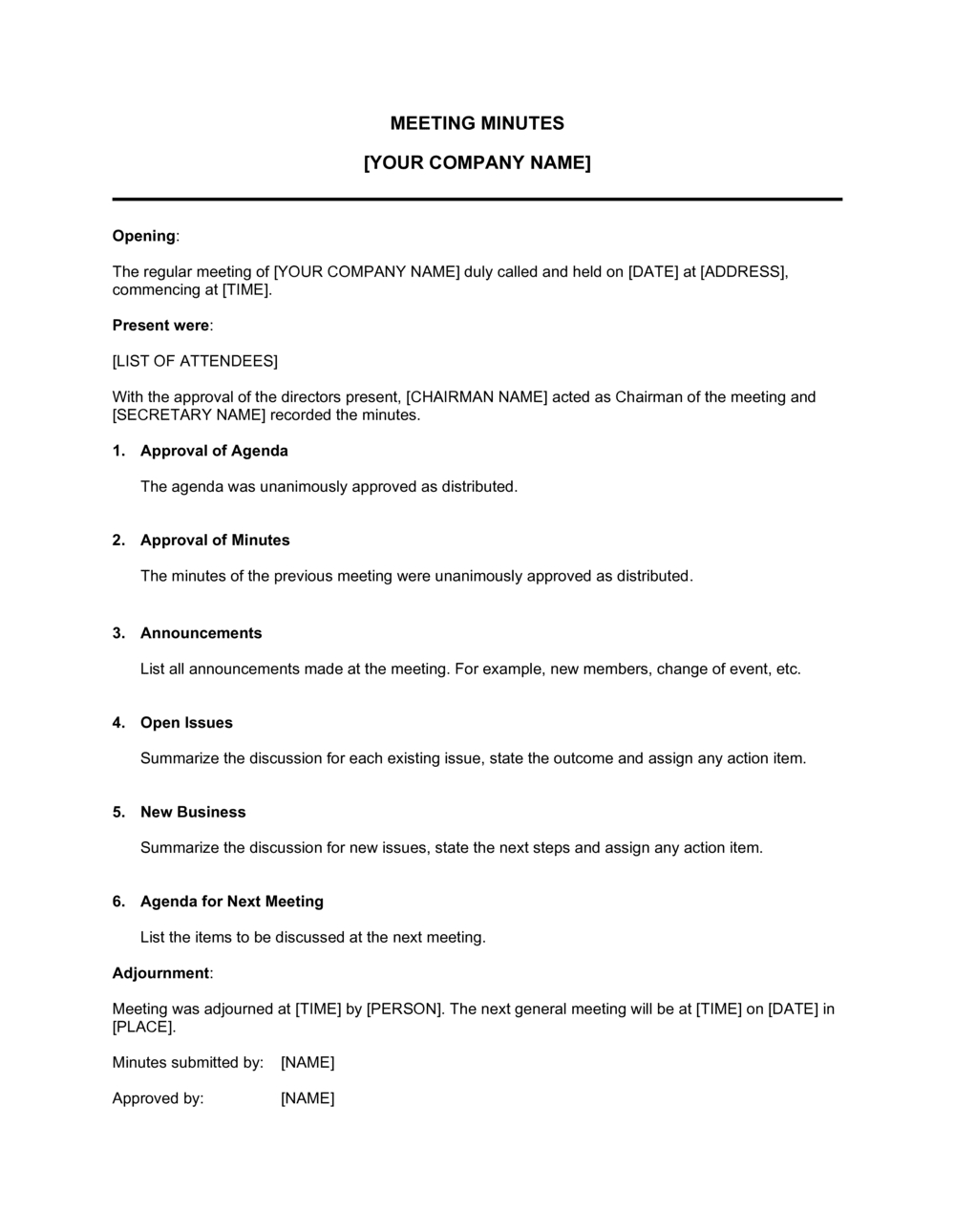 Minutes For A Formal Meeting Template 2024 [Download .Docx within Business Meeting Minutes Sample Template