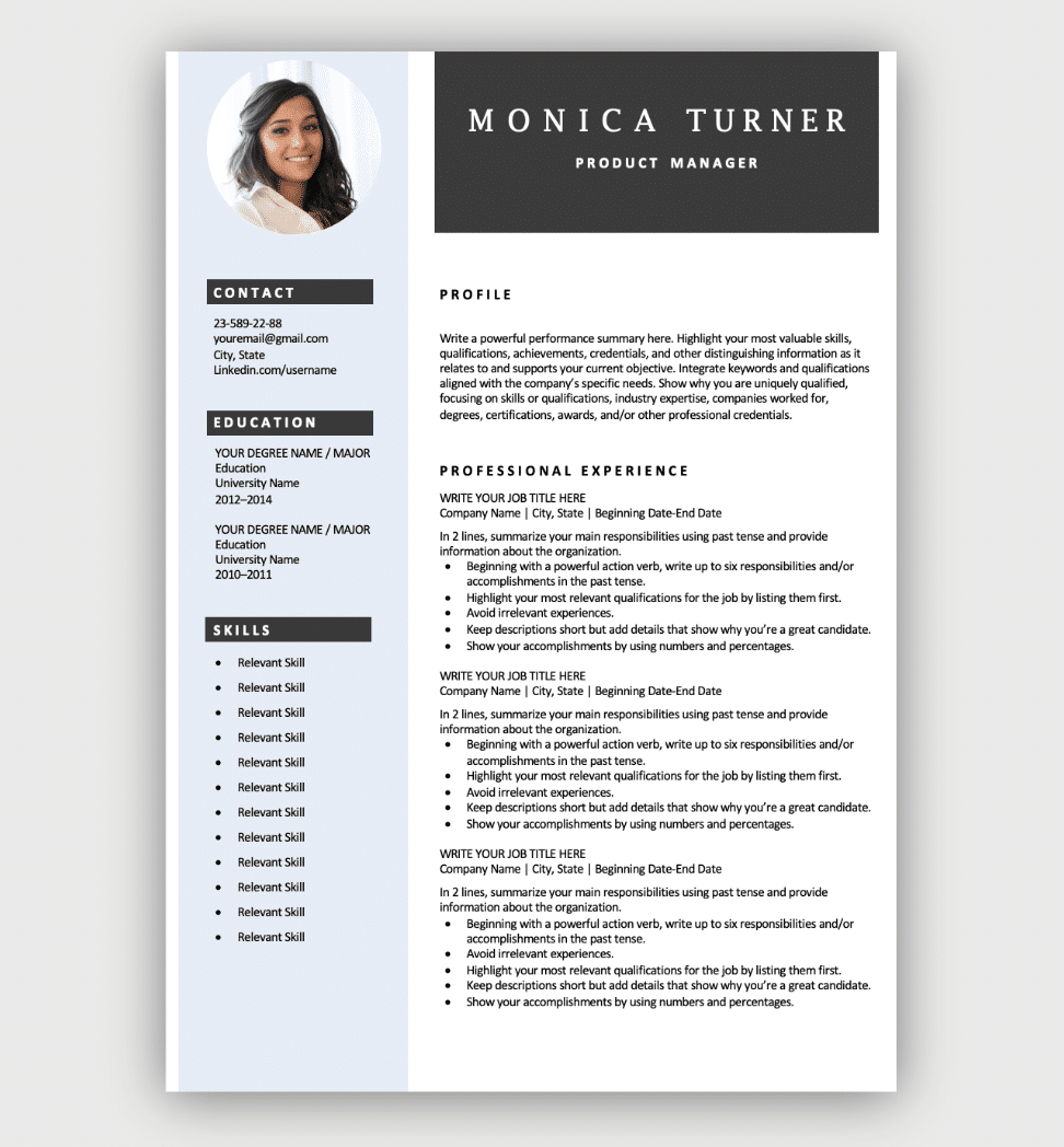 Modern Resume Template - Download For Free with Free CV Sample Template