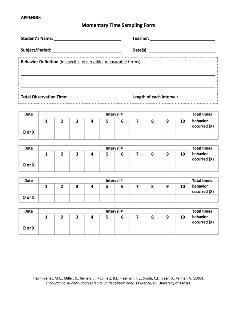 Momentary Time Sampling Data Sheet - Fill Online, Printable throughout Time Sampling Template