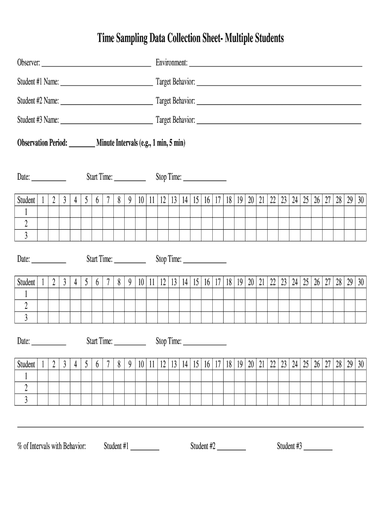 Momentary Time Sampling Data Sheet - Fill Online, Printable with regard to Time Sampling Template