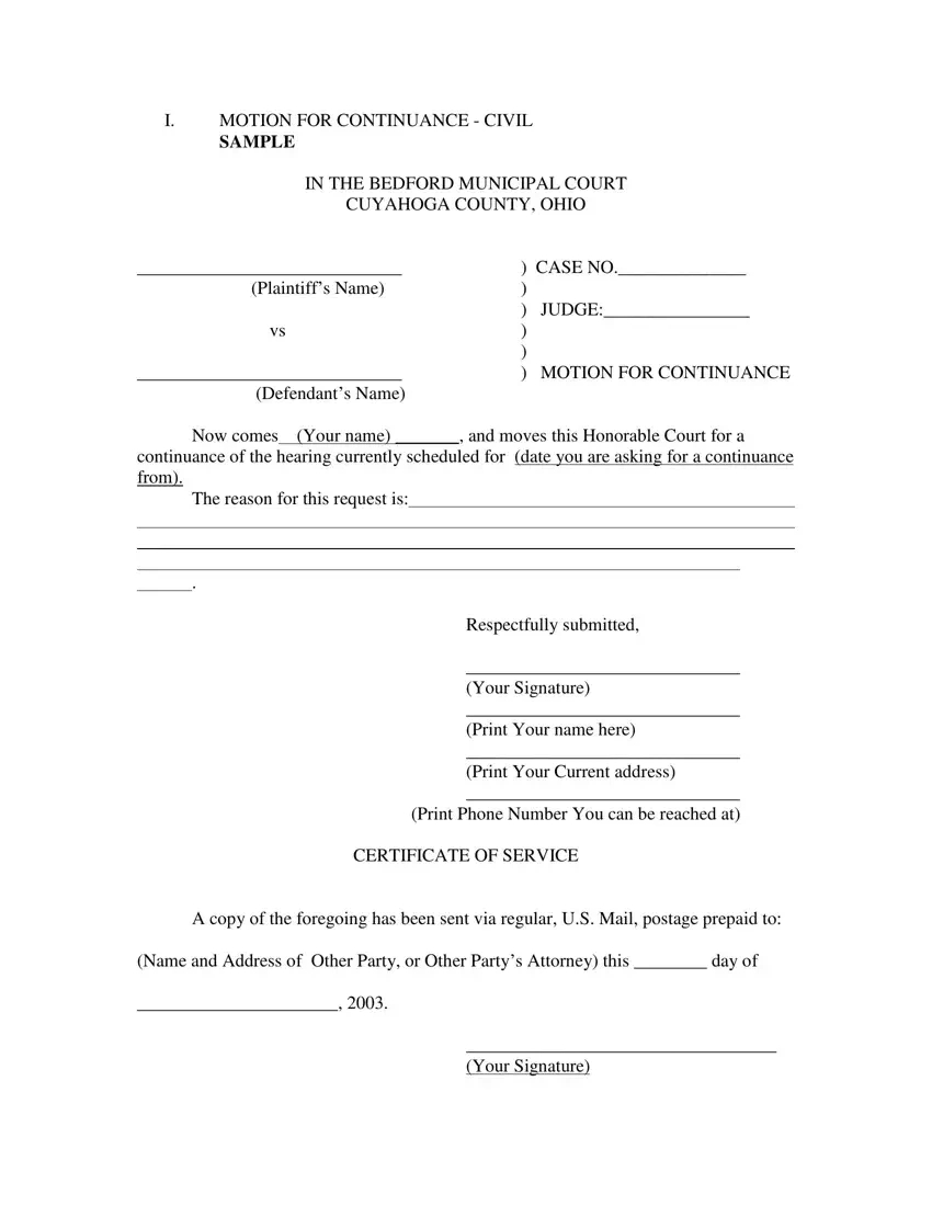 Motion For Continuance Form ≡ Fill Out Printable Pdf Forms Online inside Motion for Continuance Sample Template