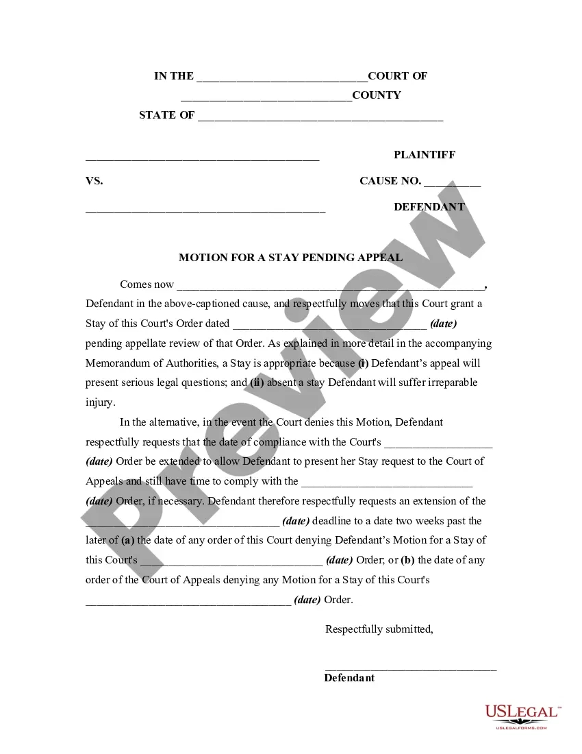 Motion For Stay Pending Appeal And Notice Of Motion - Motion To for Reconsideration Motion Sample Template