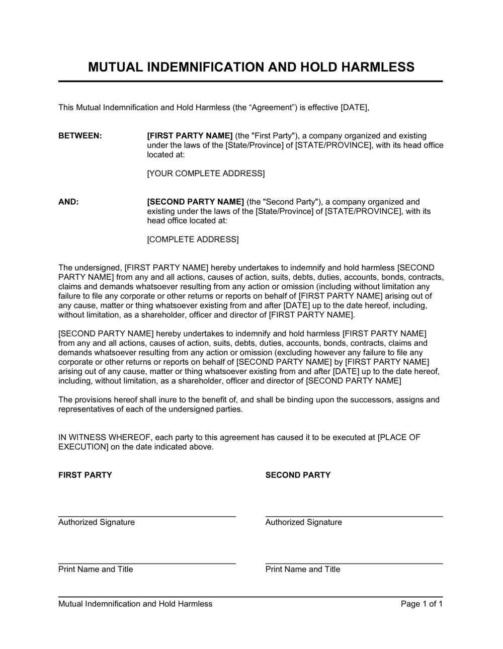 Mutual Indemnification And Hold Harmless Agreement Template 2024 within Hold Harmless Agreement Template Sample