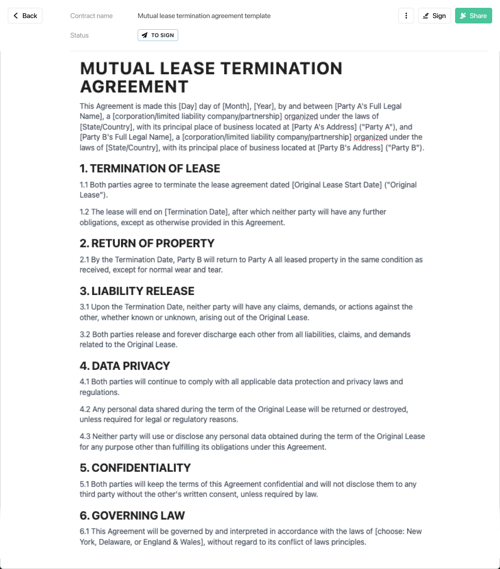 Mutual Lease Termination Agreement - Free To Use pertaining to Free Mutual Release Sample Template