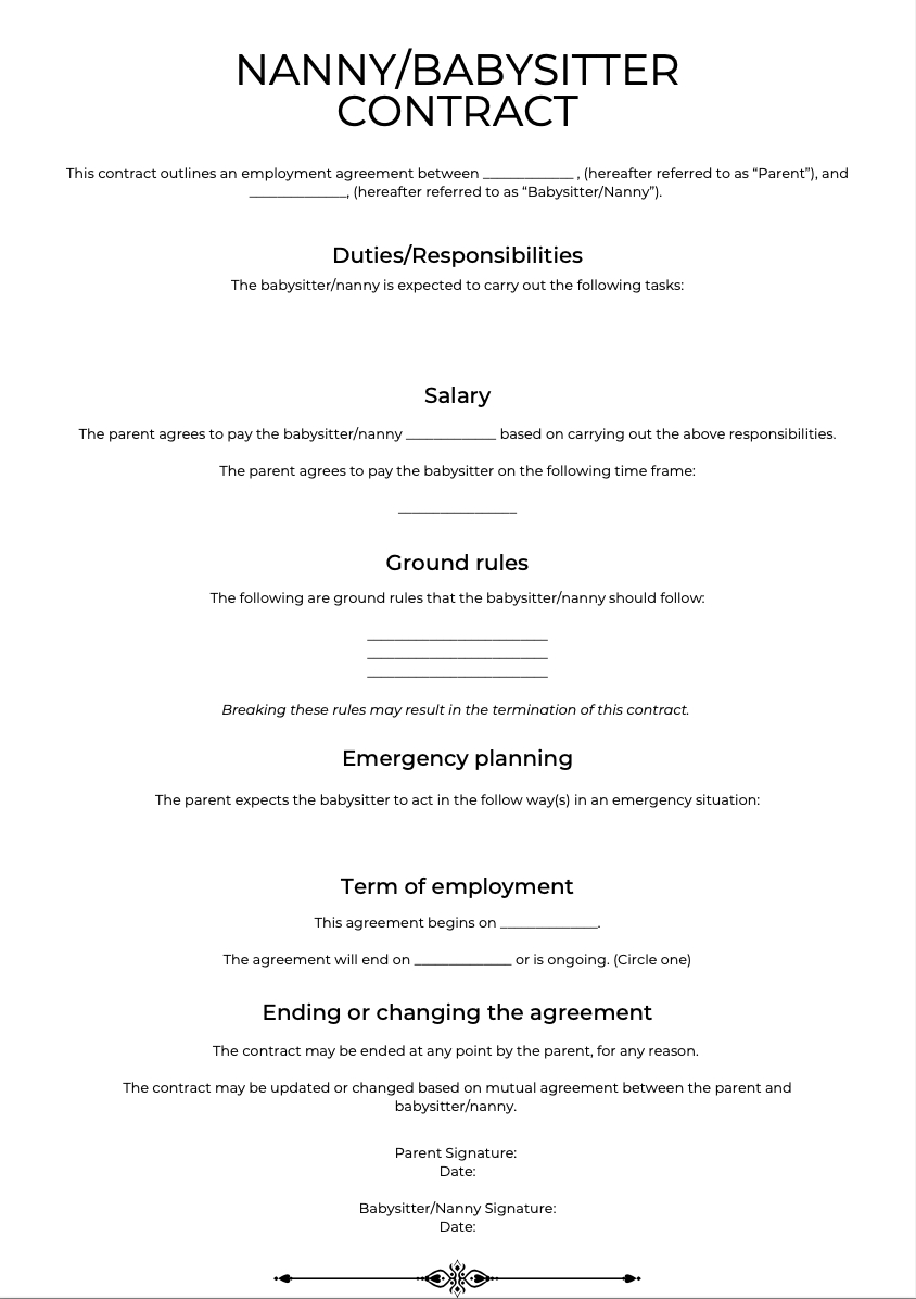 Nanny/Babysitting Contracts: Sample Template And All You Need To Know inside Nanny Contract Sample Template