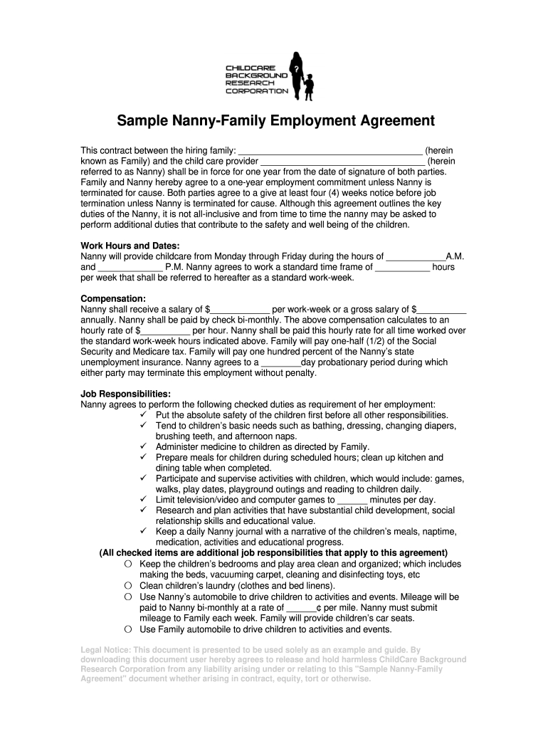 Nanny Contract Template Word - Fill Online, Printable, Fillable within Nanny Contract Sample Template