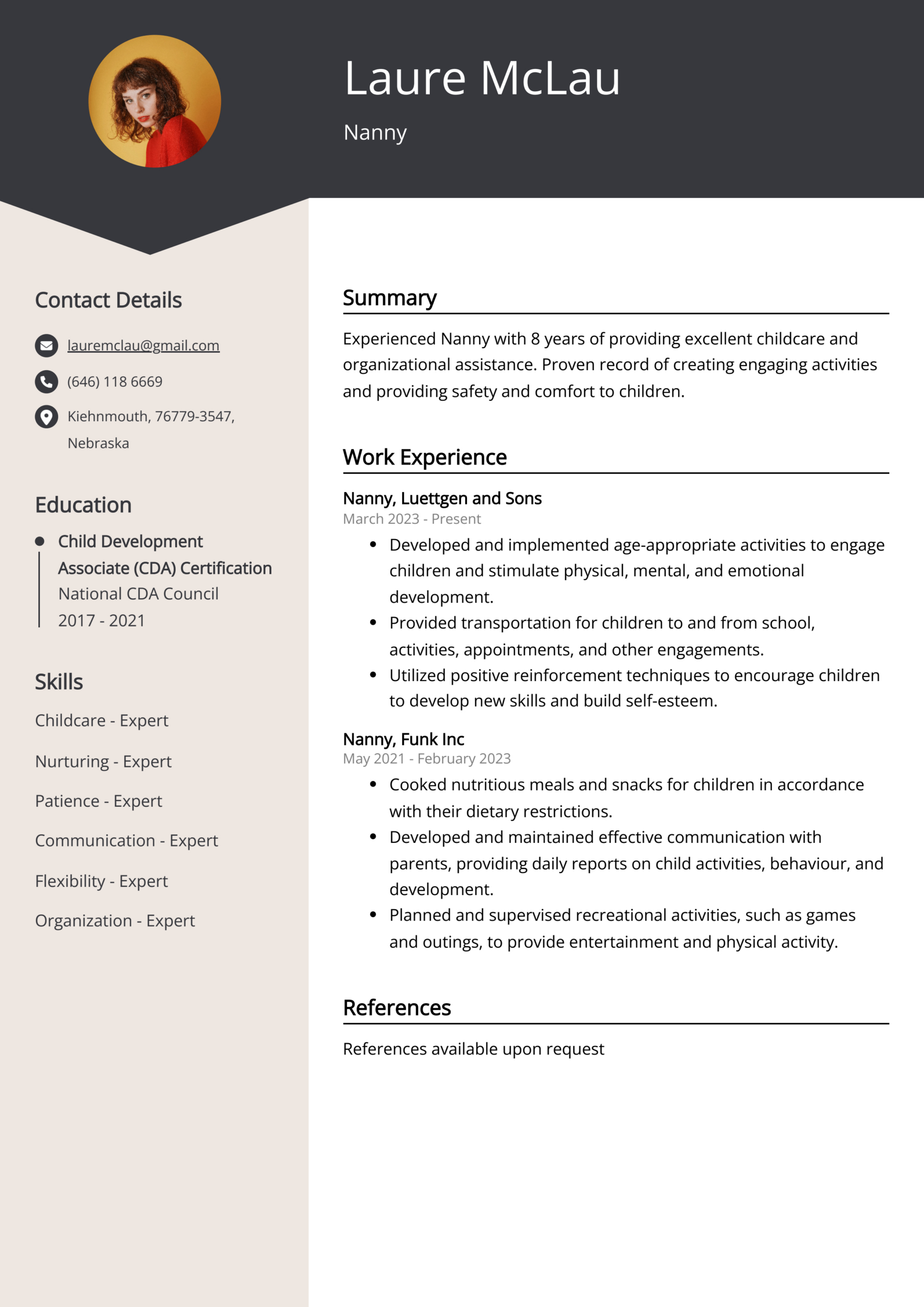 Nanny Resume Sample Templates | Template Samples