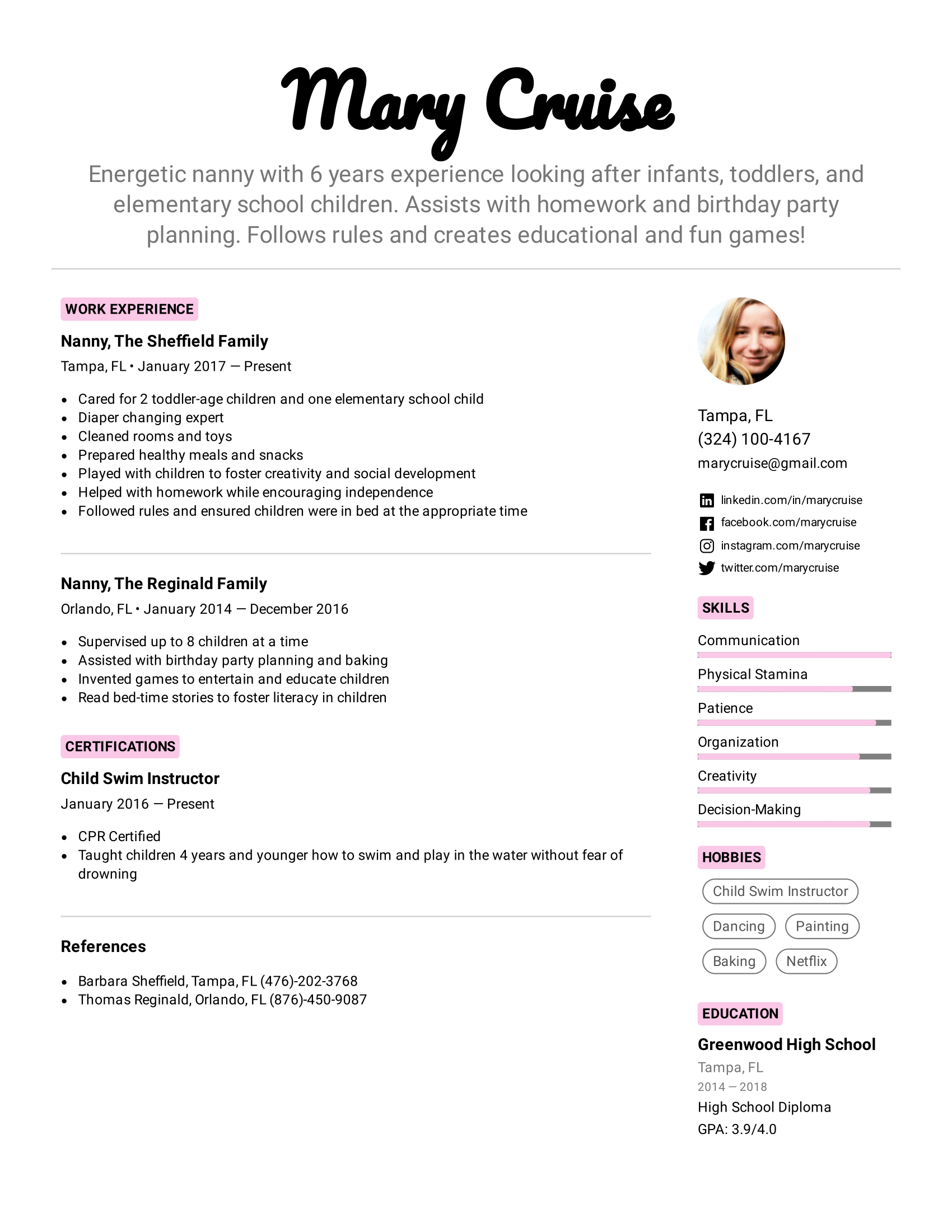 Nanny Resume Example &amp;amp; Writing Tips For 2022 pertaining to Nanny Resume Sample Templates