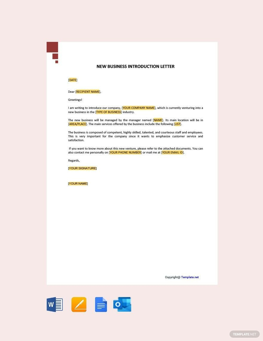 New Business Introduction Letter In Pages, Pdf, Word, Google Docs for Business Introduction Letter Sample Template