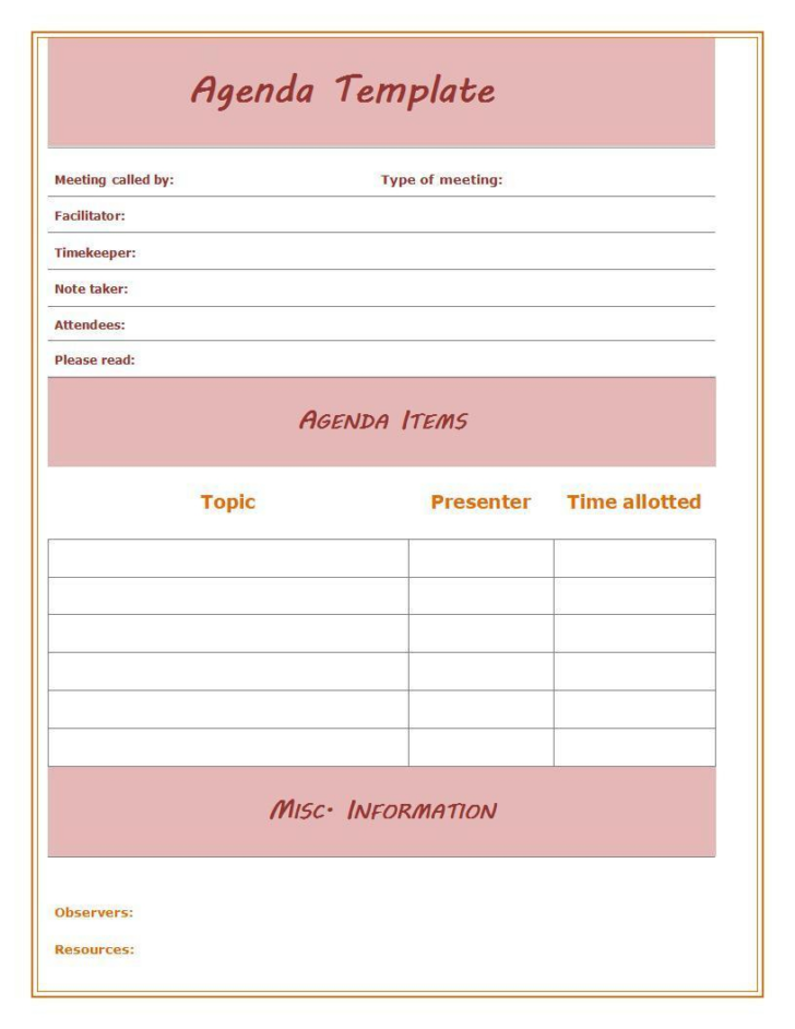 Meeting Agenda Sample Template