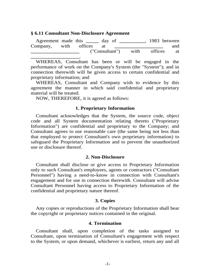 Non-Disclosure Agreement Sample Template