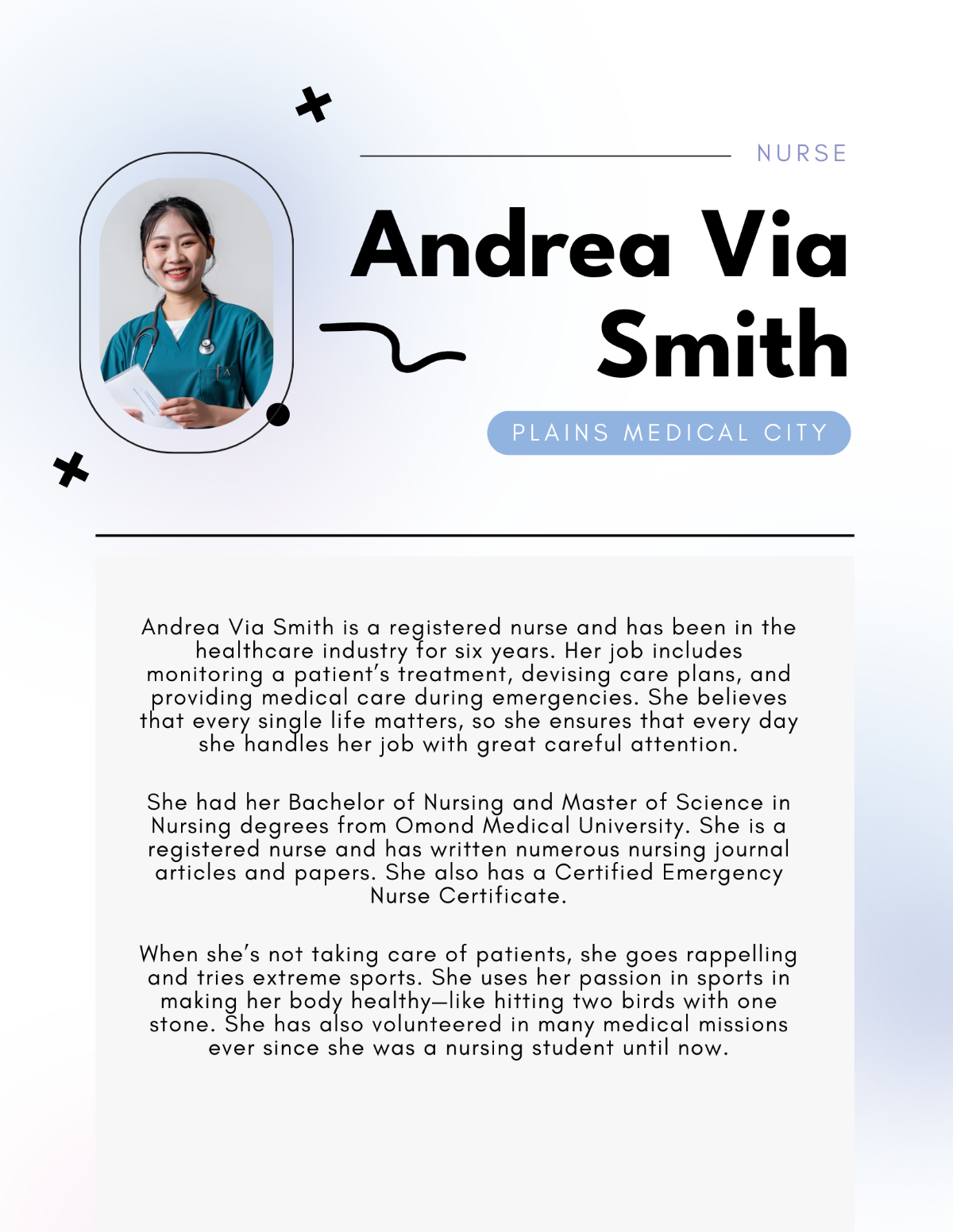 Nurse Professional Bio Template - Edit Online &amp;amp; Download Example for Registered Nurse Professional Biography Sample Template