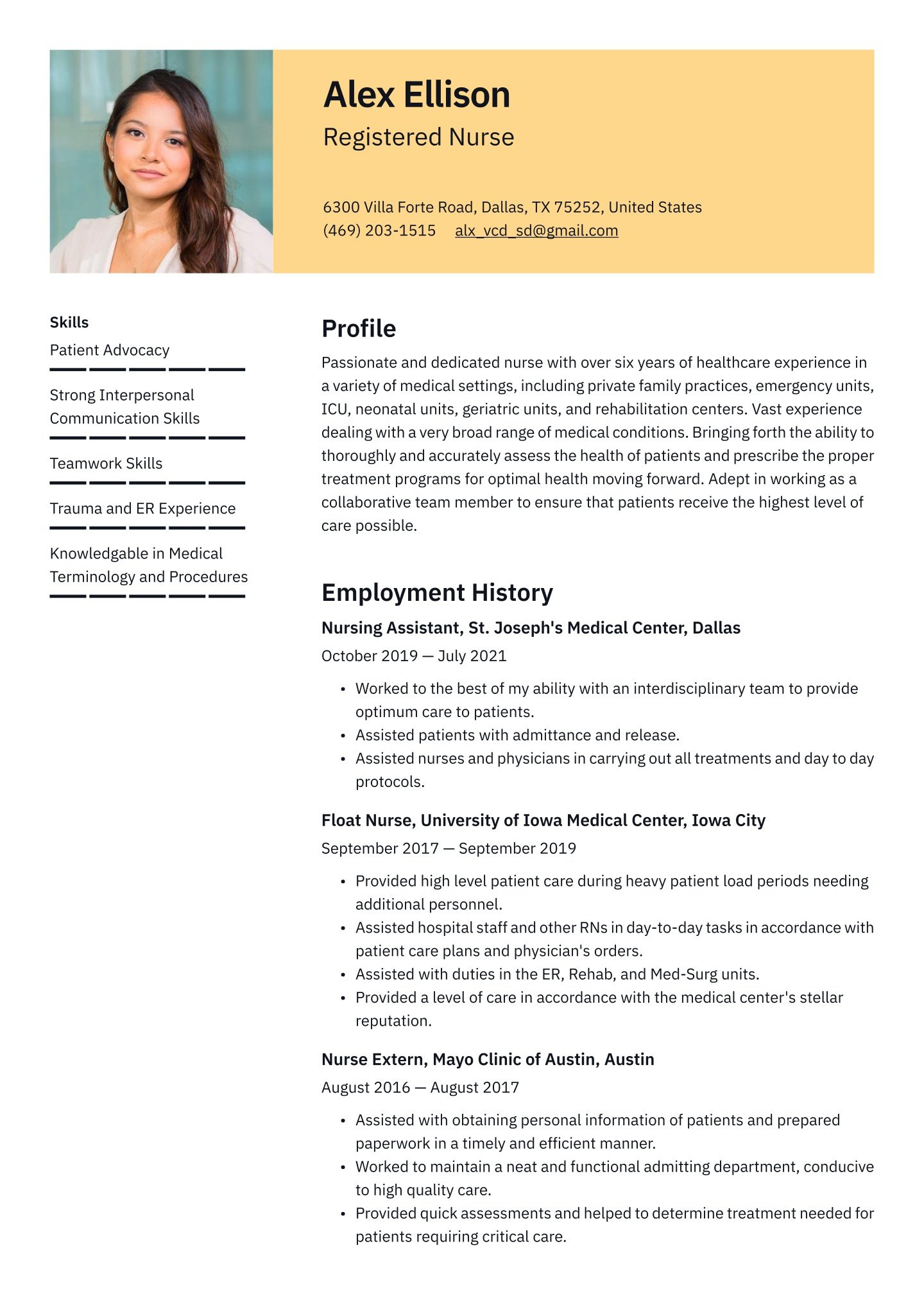 Nurse Resume Examples &amp;amp; Templates (2024) · Resume.io for Nursing Resume Template Sample