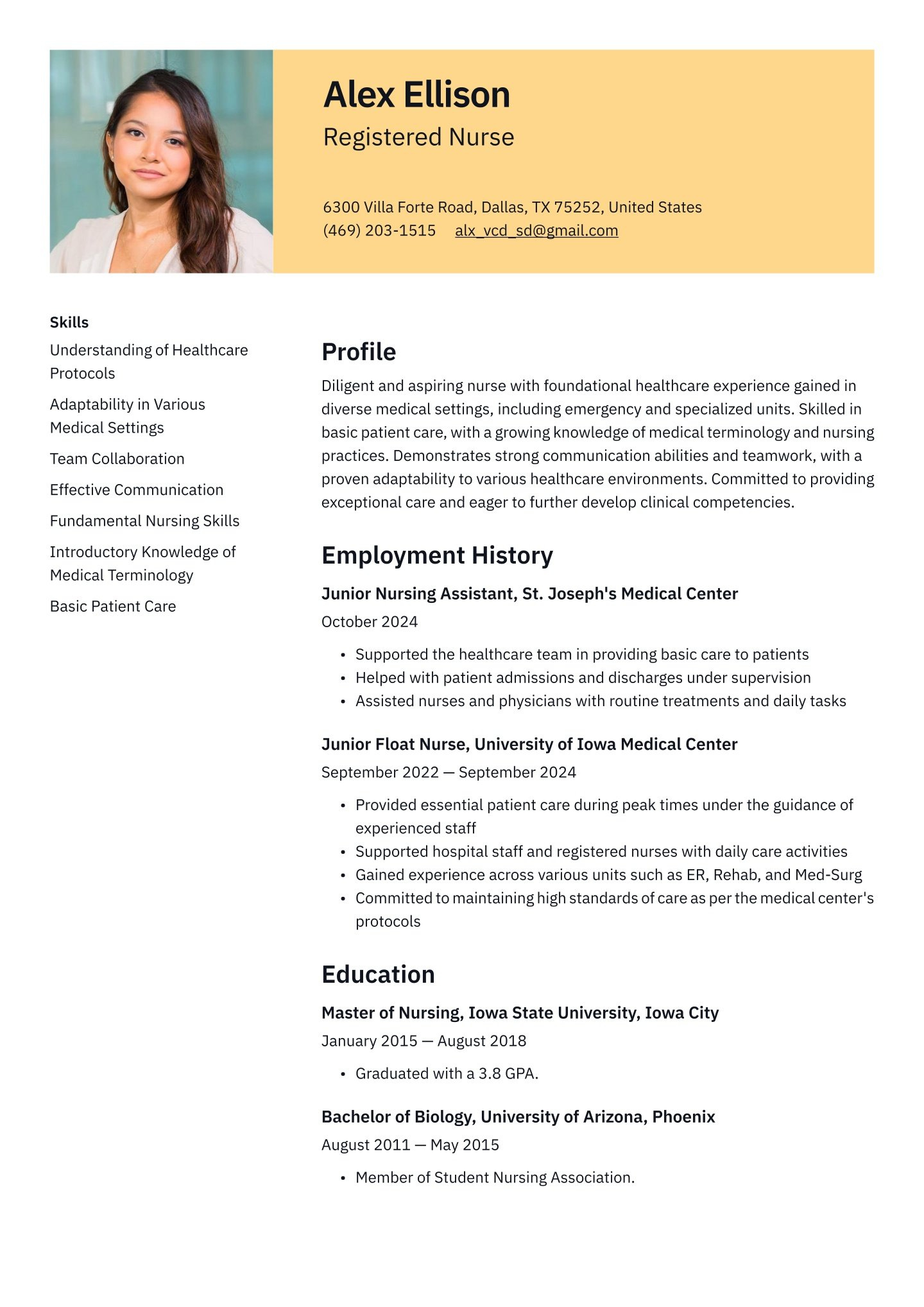 Nurse Resume Examples &amp;amp; Templates (2024) · Resume.io regarding RN Resume Template Sample