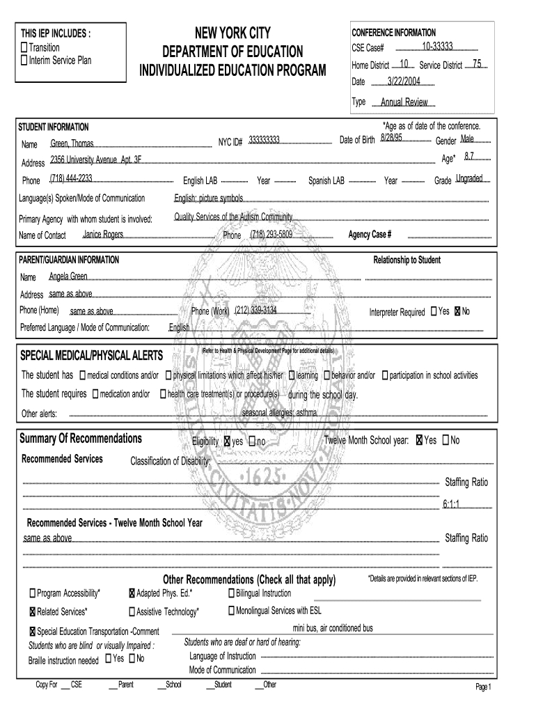 Nyc Doe Iep Template: Fill Out &amp;amp; Sign Online | Dochub with Iep Sample Template