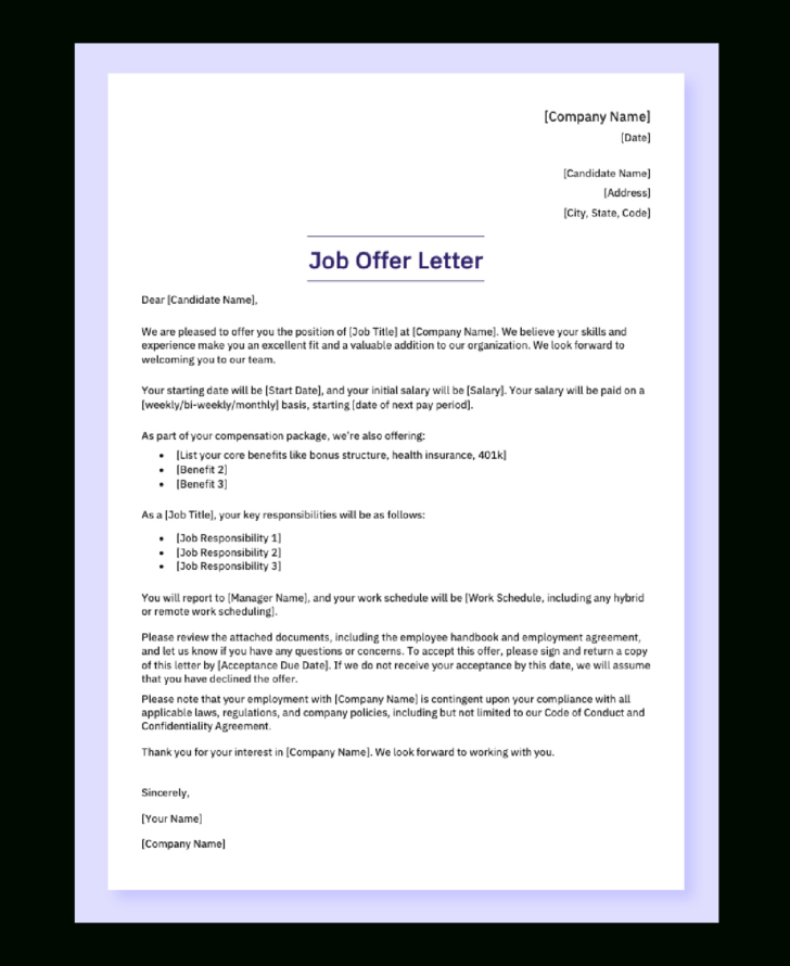 Job Offer Letter Sample Template