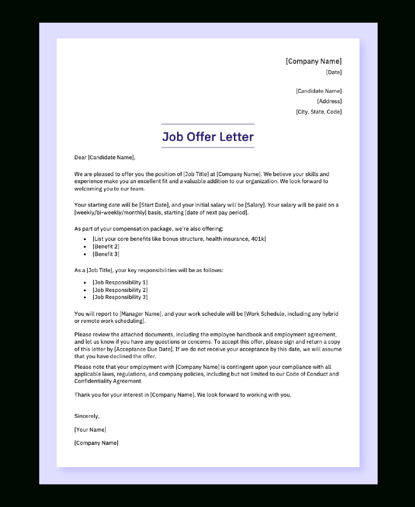 Offer Letter Template And 2024 Guide [+2 Free Downloads] - Aihr regarding Offer Letter Template Sample