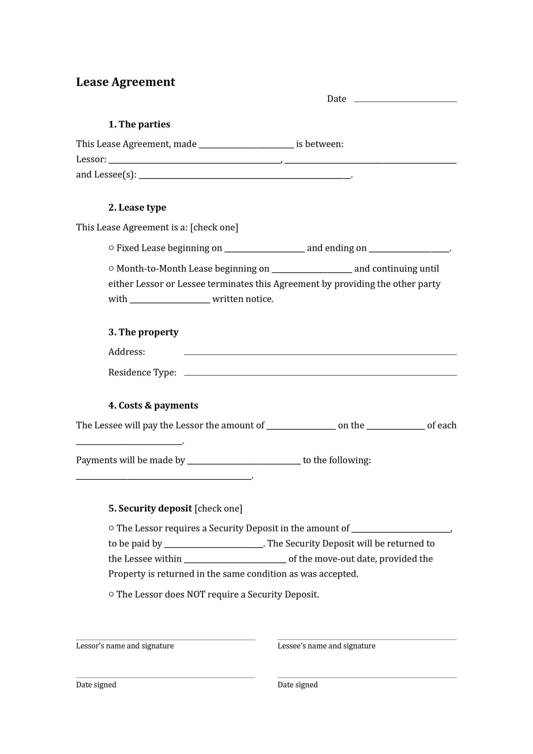 One-Page Lease Agreement Template pertaining to Contract of Lease Sample Template