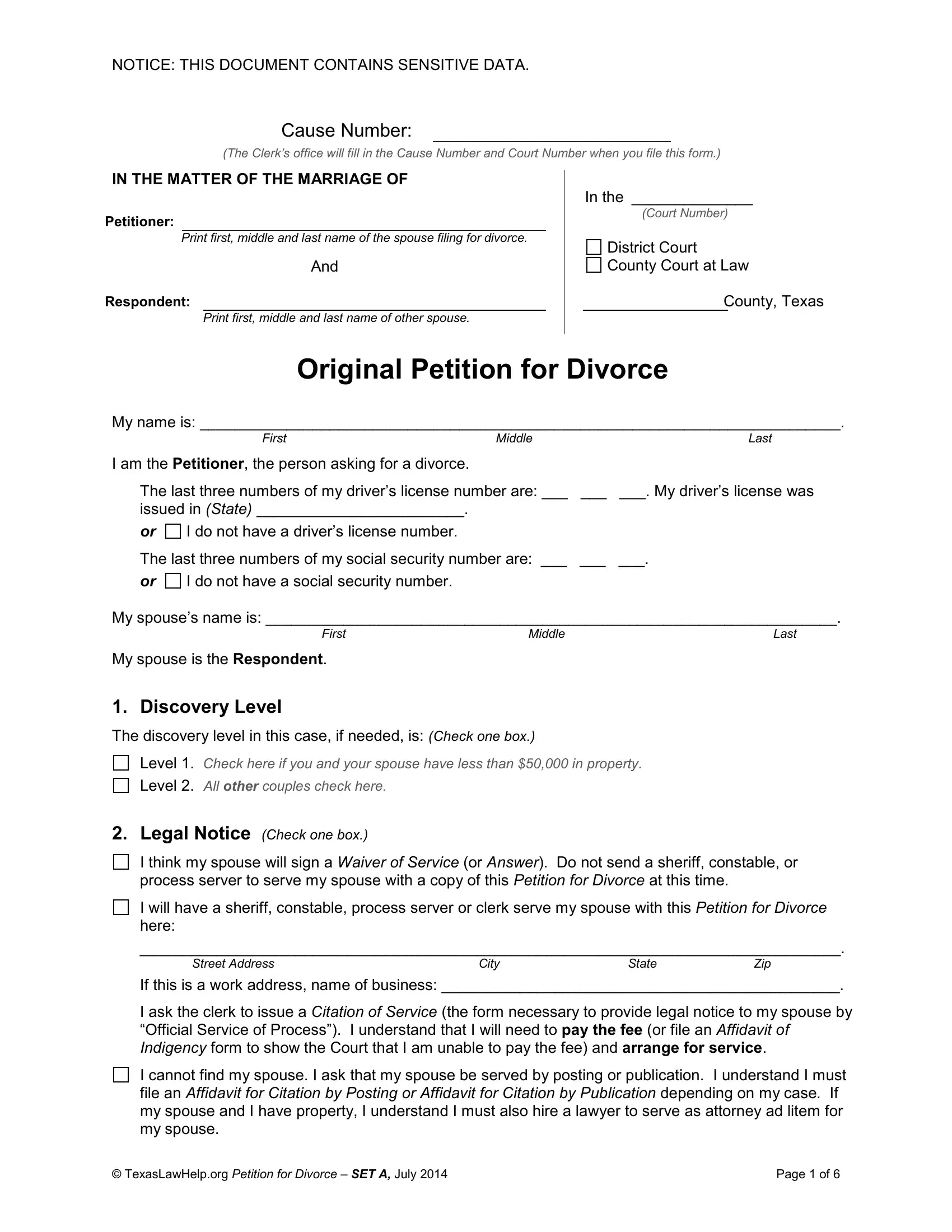 Original Petition For Divorce Pdf Form - Formspal for Divorce Petition Sample Template