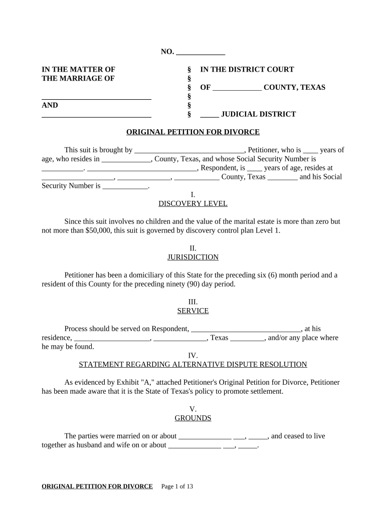 Original Petition For Divorce: Pre-Built Template | Airslate Signnow intended for Divorce Petition Sample Template