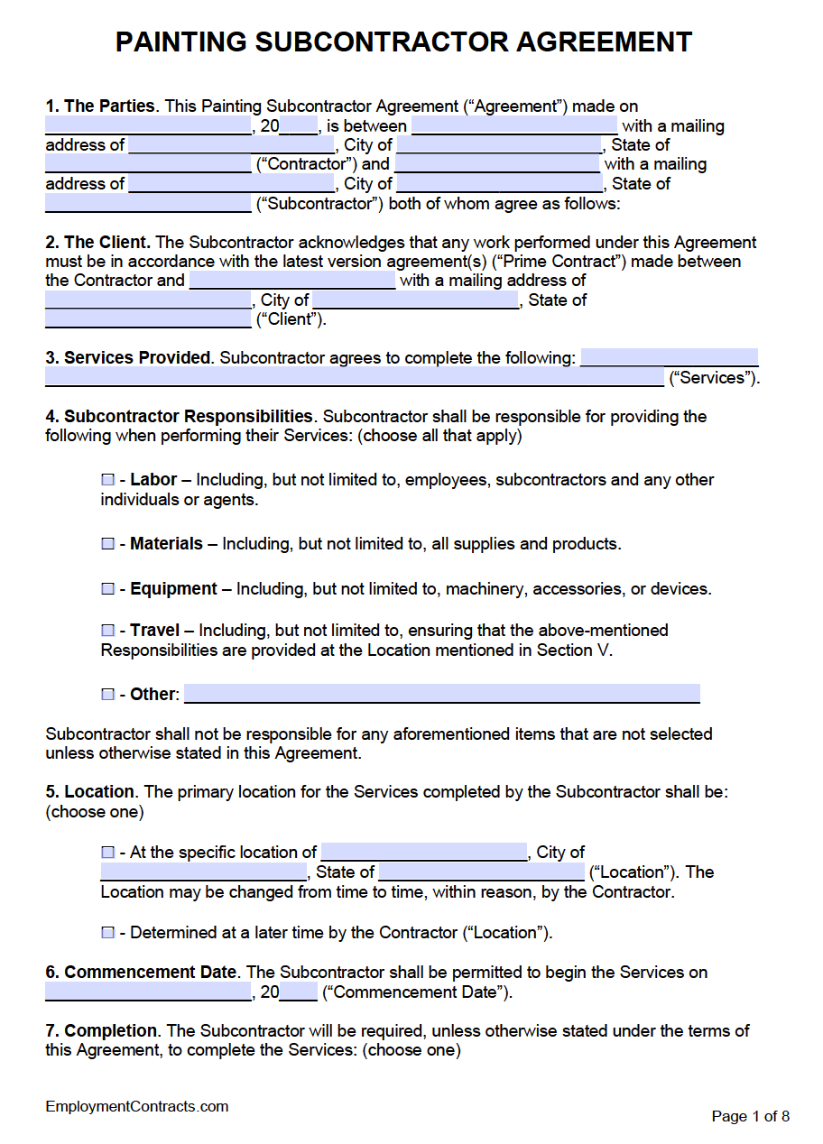 Painting Subcontractor Agreement | Pdf | Word with Painting Contract Template Sample