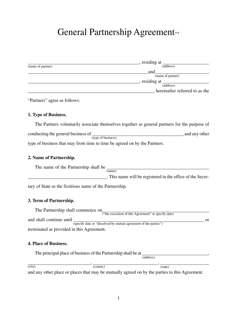 Partnership Agreement Template - Fill Online, Printable, Fillable inside Free Partnership Agreement Sample Template