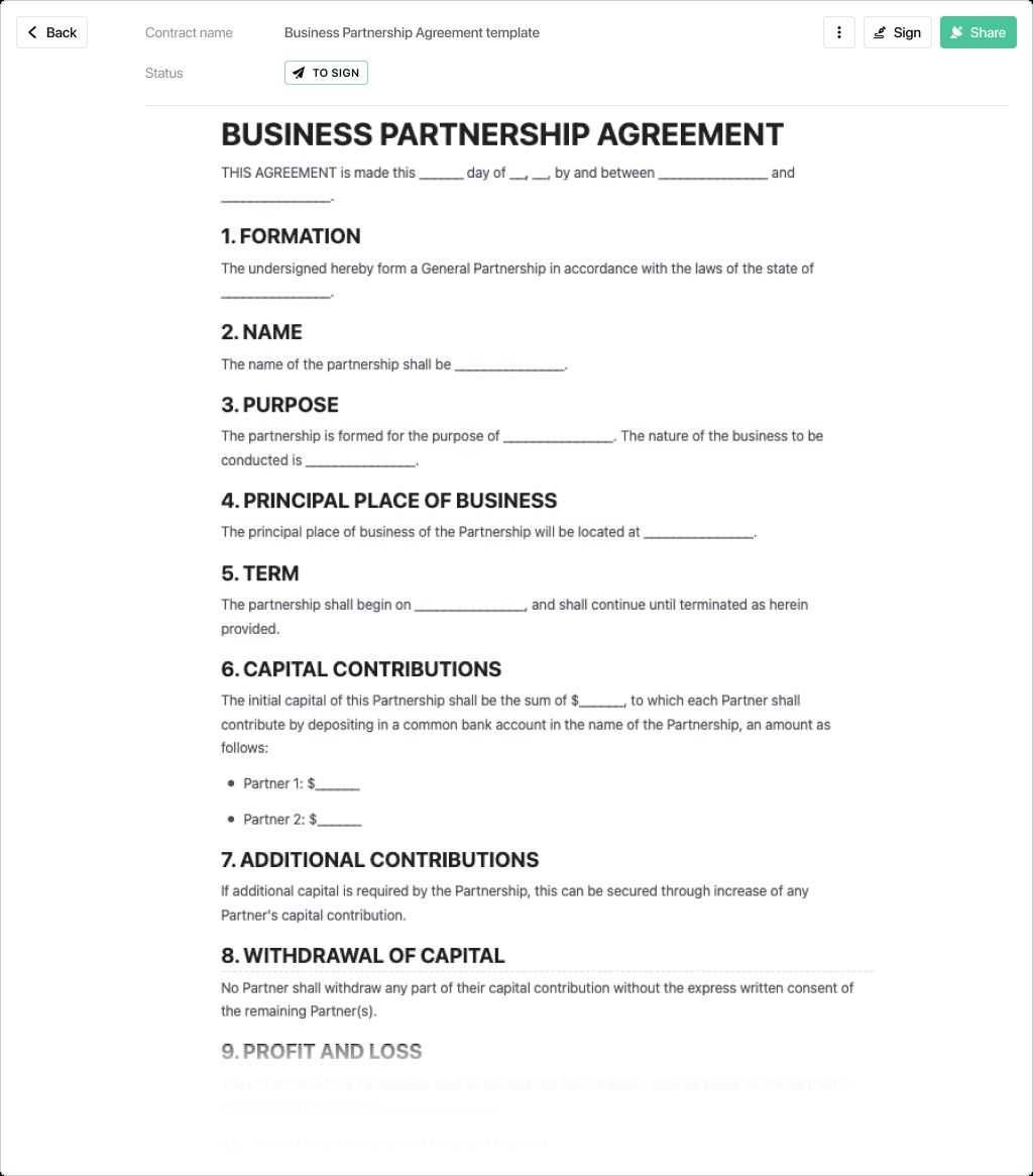 Partnership Agreement Template - Free To Use for Partnership Agreement Template Sample