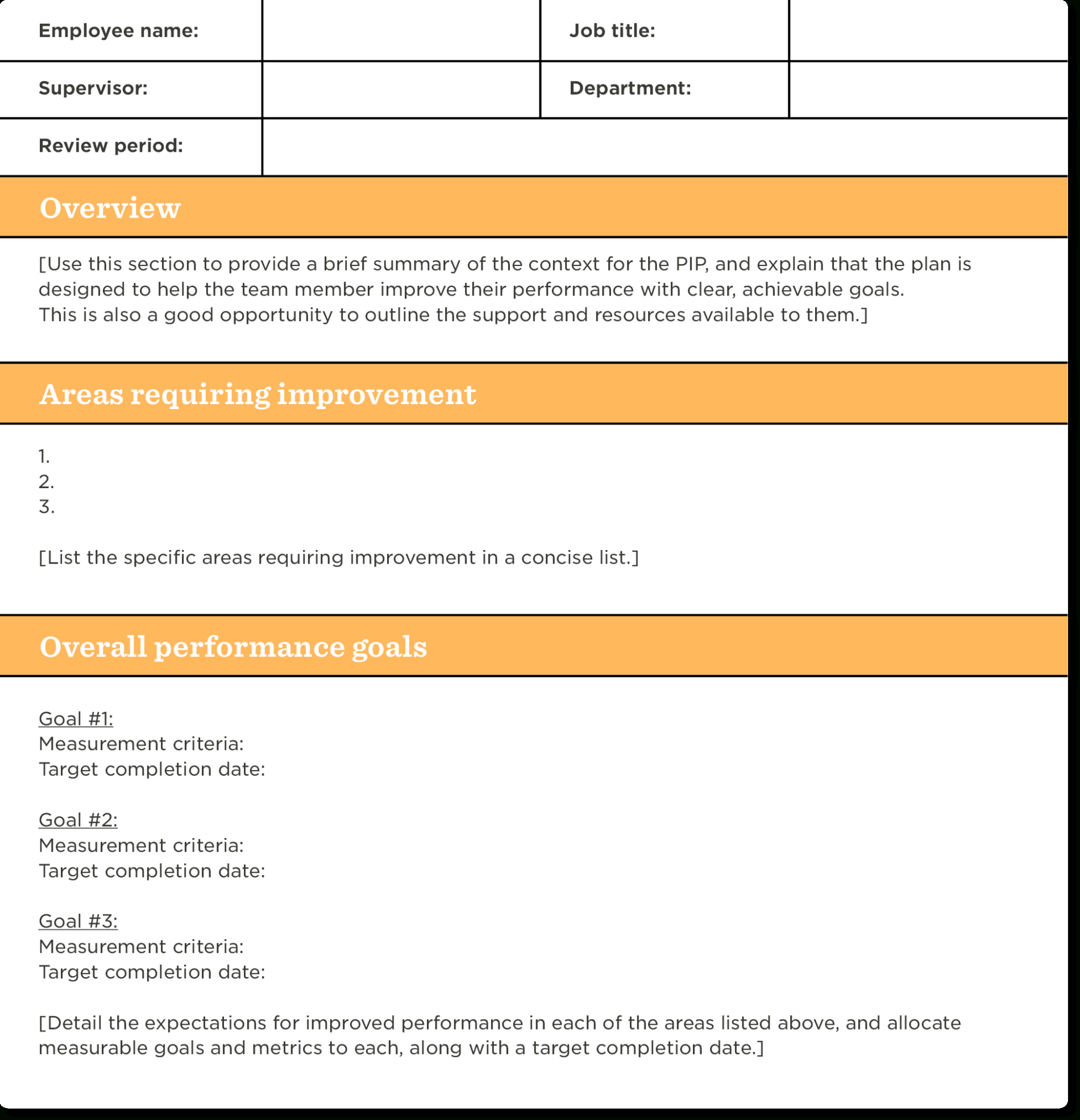 Performance Improvement Plan Template | Free Pip Sample inside Performance Improvement Plan Sample Template