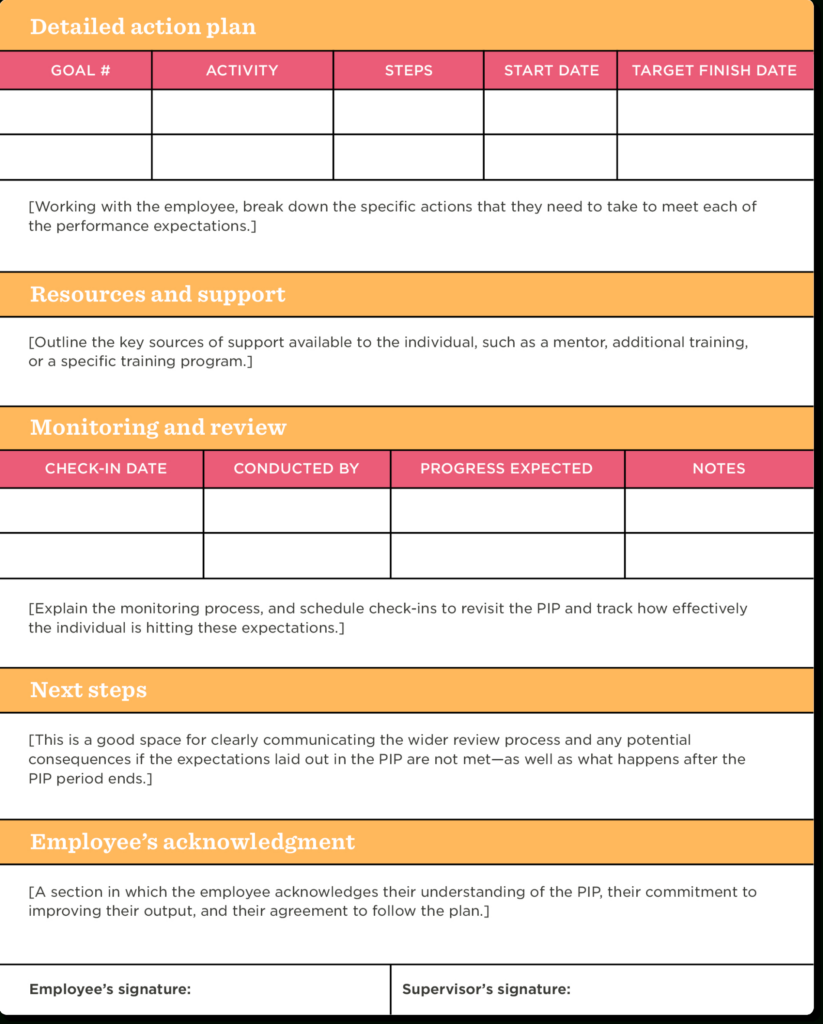 PIP Sample Template Template Samples PIP Sample Template Template Samples