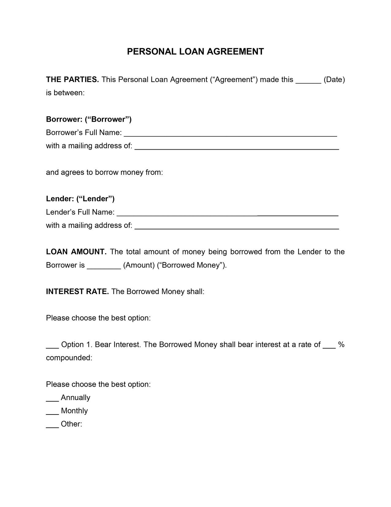 Personal Loan Agreement Template pertaining to Loan Agreement Template Sample