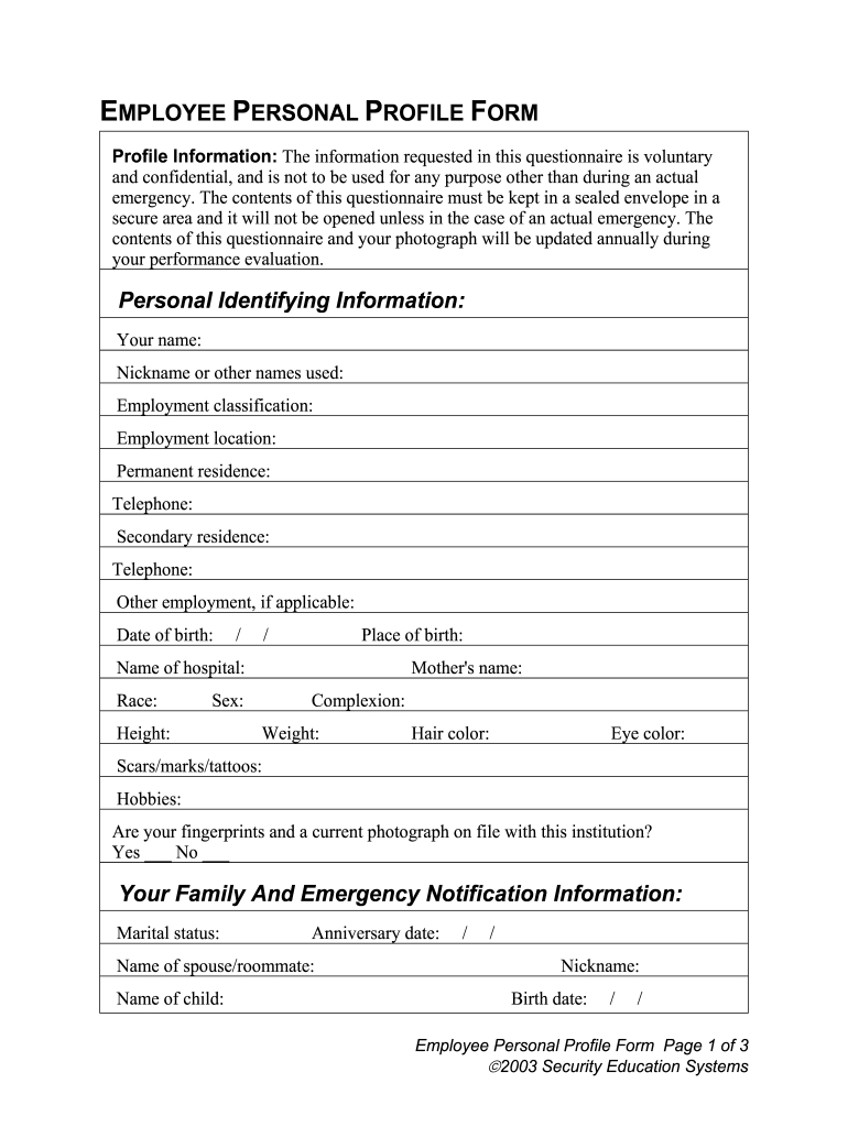 Personal Profile Form - Fill Online, Printable, Fillable, Blank intended for Personal Profile Sample Template