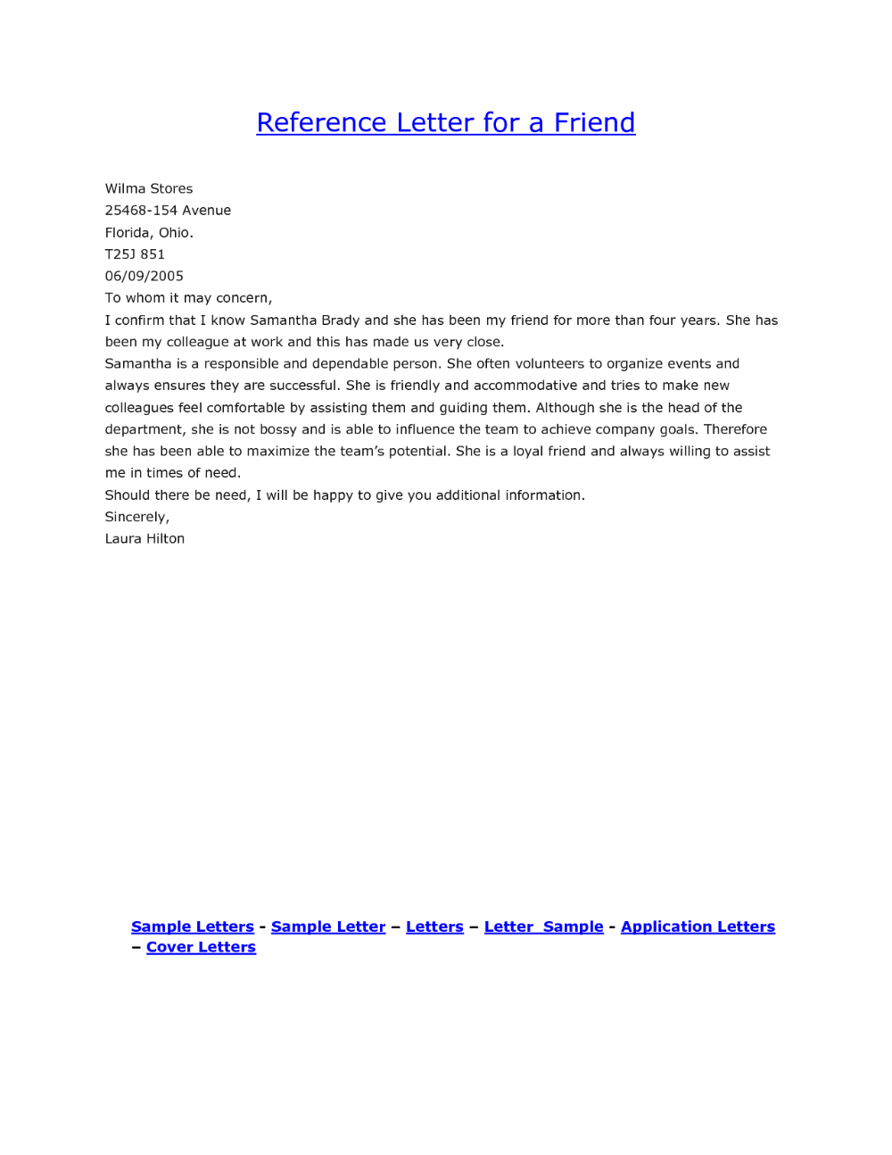 Personal Reference Letter For A Friend Examples Of Reference throughout Character Reference Letter For Friend Template Sample