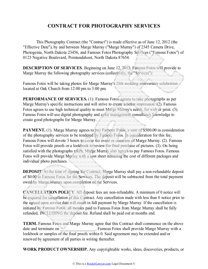 Photography Contract Template - Rocket Lawyer inside Wedding Photography Contract Template Sample