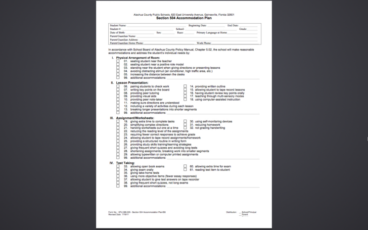 504 Plan Sample Template